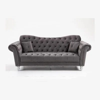 The Range Vogue Chesterfield Grey Sofa Plush Velvet 3 Seater Couch - Grey