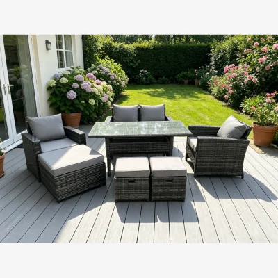 The Range 7 Seater Grey Mixed High Back Rattan Sofa Set - Dark Grey Mixed