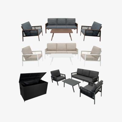 The Range Aluminium 4 Piece Sofa Set with Black Rattan Storage Box - White