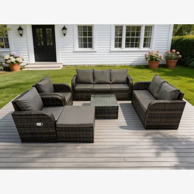The Range Rattan Lounge Sofa Set Reclining Chairs Stool - Dark Grey Mixed