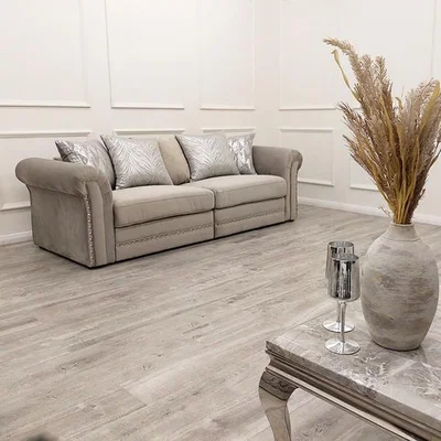 The Range Beynold Plush 3 Seater Shimmer Scatter Sofa - Pebble - Pebble