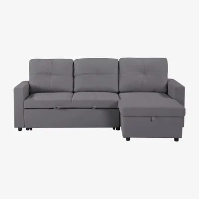The Range Milano Leather 3 Seater Sofa Bed with Reversible Chaise - Grey