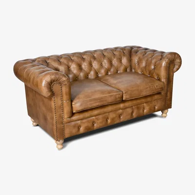 The Range 2 Seater Chesterfield Sofa - Rich Brown Leather