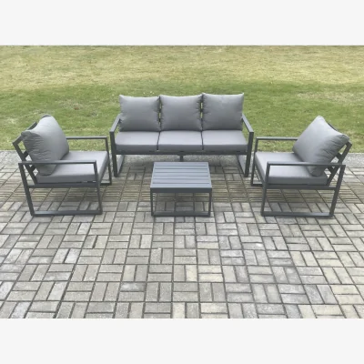 The Range Fimous Aluminium 3-Seater Sofa Set with 2 Chairs & Square Coffee Table Dark Grey - Dark Grey
