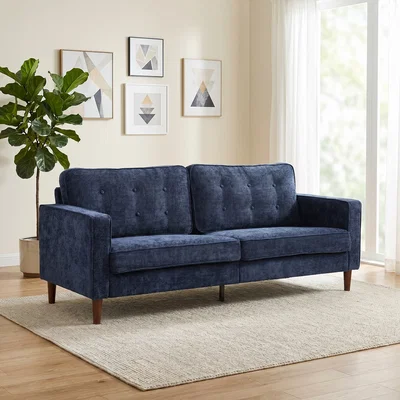 The Range HOMCOM 3 Seater Sofa with Button Tufting Wood Legs - Dark Blue