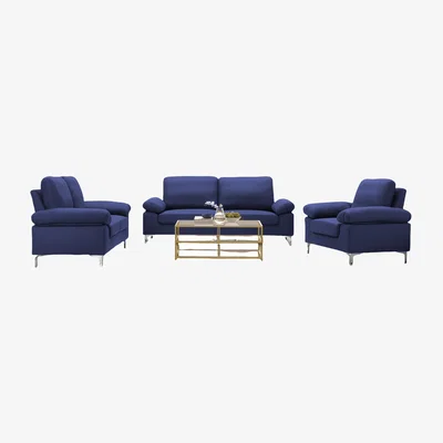 The Range Modern Blue Sofa 3 2 1 Seater Set Fabric with Chrome Feet - Blue
