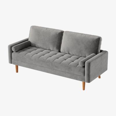 The Range 2 Seater Velvet Sofa with 2 Bolster Pillows - Grey