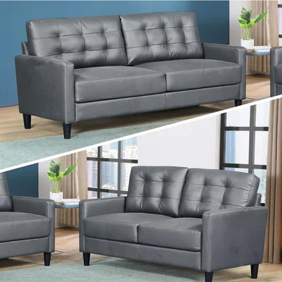The Range Imperial Faux Leather 3 and 2 seater Sofa Set - Grey