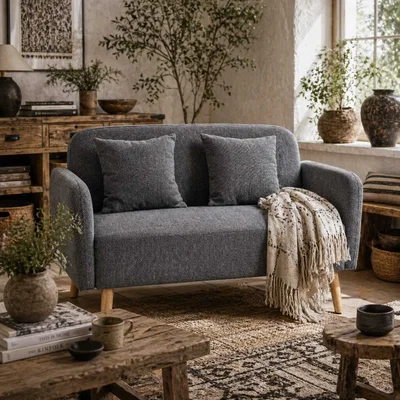 The Range Rocoro Grey 2-Seater Sofa, Chenille Fabric, Wooden Legs