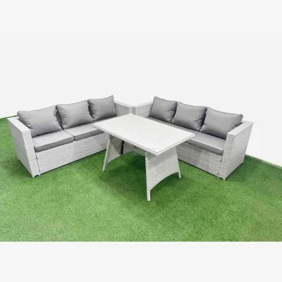 The Range Fimous Rattan 6-Seater Patio Set with 3-Seater Sofas and Glass Table Light Grey - Light Grey