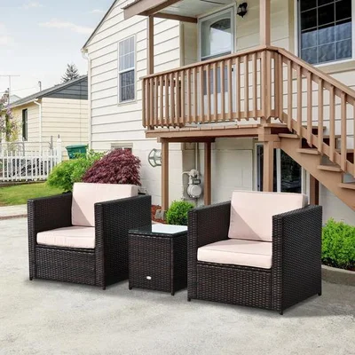 The Range Patio 2 Seater Rattan Sofa Table Set - Brown