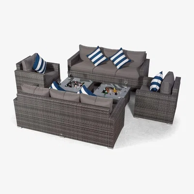 The Range Giardino Sydney 8 Seater Rattan Sofa Set with 2 Ice Bucket Coffee Tables - Grey
