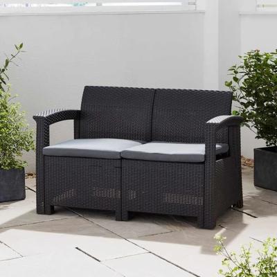 The Range Rattan Effect 2-Seater Sofa with Cushions - Grey