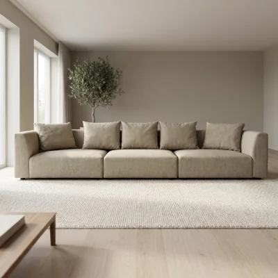 The Range Tokyo 5 Seater Sofa in Soft Sand Basket Weave Fabric with Deep Seat - Warm Beige