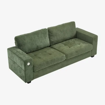 The Range Modern Chenille Sofa with Built in Power Outlet - Green