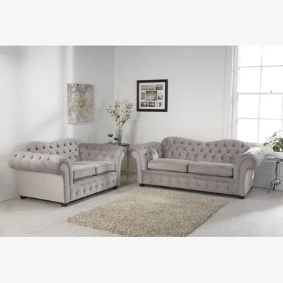 The Range Enfield Plush Velvet Grey Sofa 3 Plus 2 - Grey