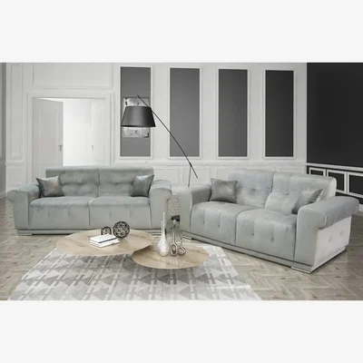 The Range Luna Plush Grey 3 and 2 Sofa Set  - Grey