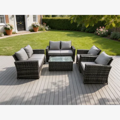The Range Fimous 6-Seater Rattan High-Back Sofa Set - Dark Grey Mixed