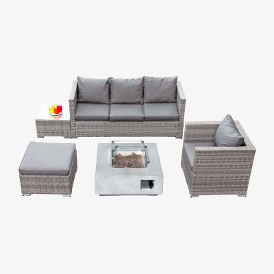 The Range Acorn Rattan 5 Seat Lounge Sofa Set with GRC Firepit - Dove Grey Cushions