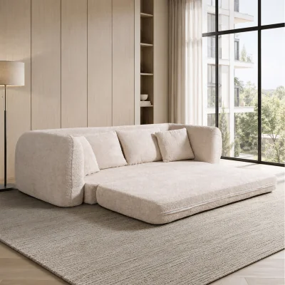 The Range MIMO Indoor Pull-Out Loveseat Sofa Bed with Lamb Fleece Fabric, 30D Foam - Beige