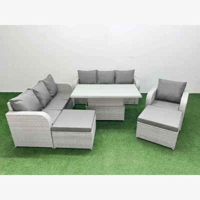 The Range Fimous 9-Seater PE Rattan Sofa Set with Recliners & Lifting Table Light Grey - Light Grey