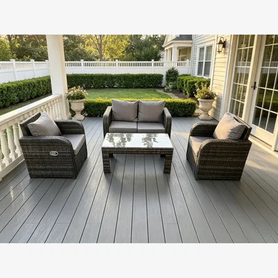 The Range Fimous 4-Seater Rattan Sofa Set with Reclining Chair & Coffee Table - Dark Grey