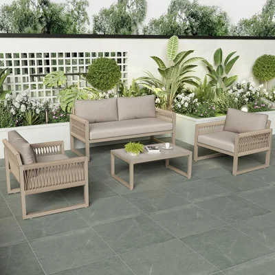 The Range Space Saving Sofa with Glass Coffee Table - Khaki