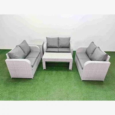 The Range Fimous 6-Seater PE Wicker Rattan Sofa Set with Tempered Glass Coffee Table Light Grey - Light Grey