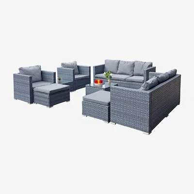 The Range Acorn Deluxe Rattan 10 Seat Modular Sofa Set - Ocean Grey