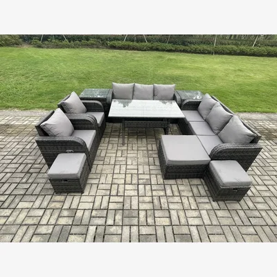 The Range Fimous Rattan Lounge Sofa Set with Adjustable Chair & 2 Side Tables - Dark Grey