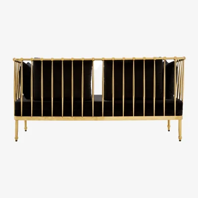 The Range Novo Black Velvet and Gold Finish 2 Seater Sofa - Gold
