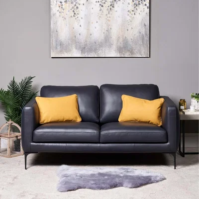 The Range Carnaby Leather Sofa 2 Seater - Dark Blue Grey - Grey