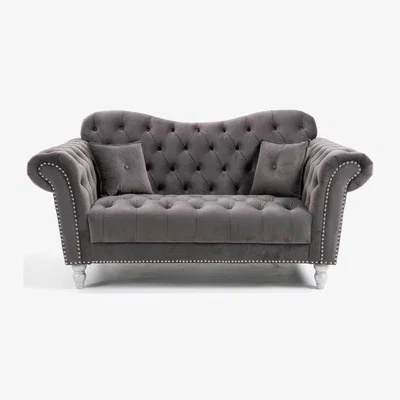 The Range Vogue Chesterfield Grey Sofa Plush Velvet 2 Seater Couch - Grey