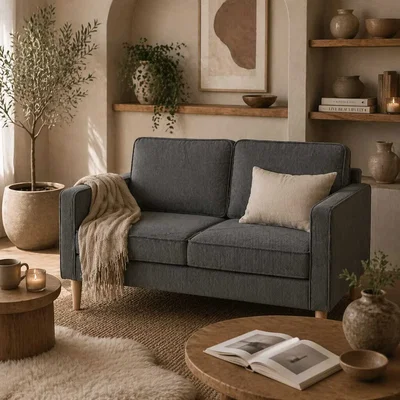 The Range Sono Vare Corduroy Grey Compact 2-Seater Sofa, Natural Wooden Legs