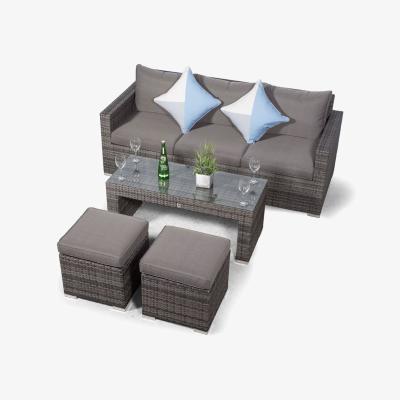 The Range Giardino Sydney Rattan 3 Seater Sofa Set with Coffee Table and 2 Stools - Grey