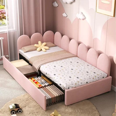 The Range 2 Storage Drawer Single Velvet Sofa Bed - Pink