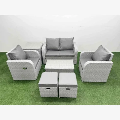 The Range Fimous Light Grey PE Rattan 6-Seater Reclining Sofa Set - Light Grey
