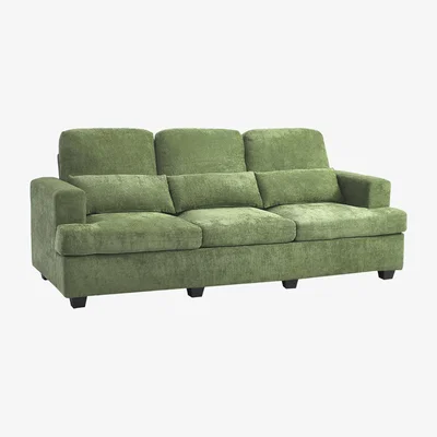 The Range 3-Seater Chenille Upholstered Sofa with Pillows - Green