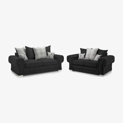 The Range Verona 3 and 2 Scatter Back Sofa Set  - Black