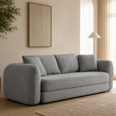 The Range MIMO Indoor Pull-Out Loveseat Sofa Bed with Lamb Fleece Fabric, 30D Foam - Grey