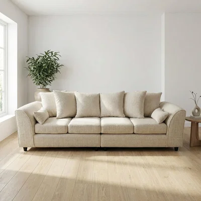 The Range Jumbo Chenille 4 Seater Sofa with Deep Seats and Angular Arms - Stone Grey