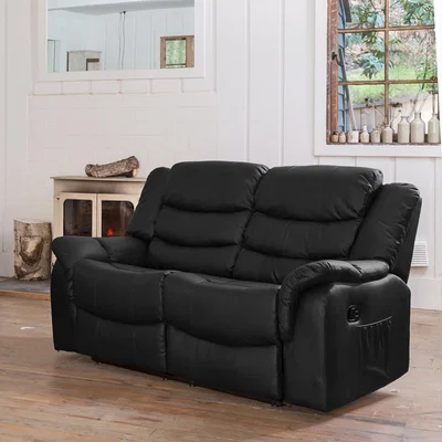 The Range Almeira Manual 2 Seat Reclining Sofa with Massage and Heat - Black