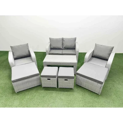 The Range Fimous PE Rattan 8-Seater Patio Sofa Set with Recliners and Oblong Glass-Top Table Light Grey - Light Grey Mixed