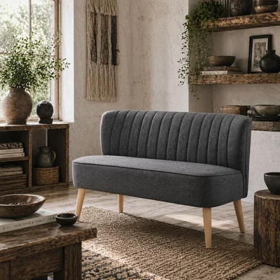 The Range Coliba Fabric Grey Compact 2-Seater Sofa - Padded Seat, Wooden Legs