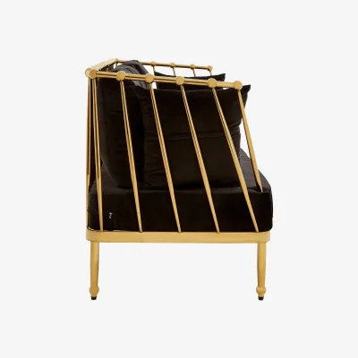 The Range Novo Black Velvet and Gold Finish 3 Seater Sofa - Gold