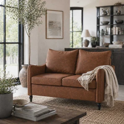 The Range Mipa Brown Faux Leather Marble-Effect 2-Seater Sofa