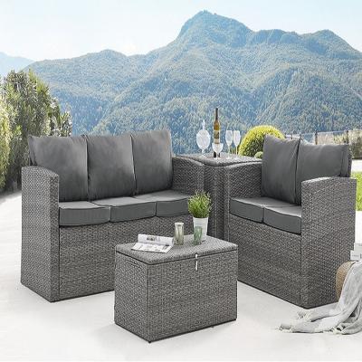 The Range Toulon Rattan Sofa Lounge Set with Storage Tables - Grey