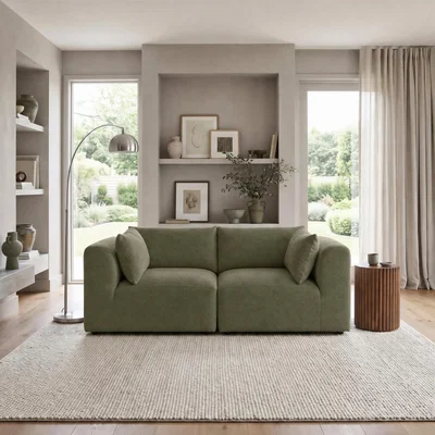 The Range Drift Boucle Fabric 2 Seater Modular Sofa - Green