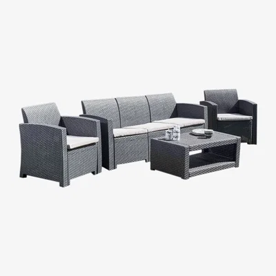 The Range Marbella 5-Seater Rattan Effect Sofa Set with Coffee Table - Grey
