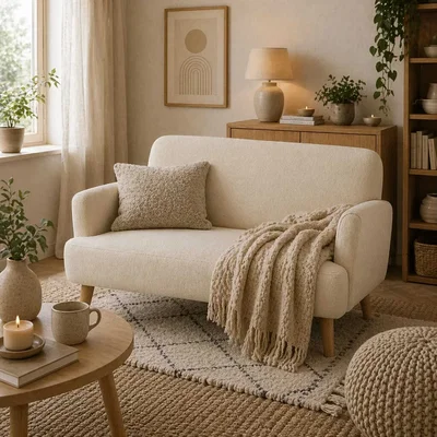 The Range Zipato Velvet Cream Compact 2-Seater Sofa - Extra Thick Padding, Wooden Legs